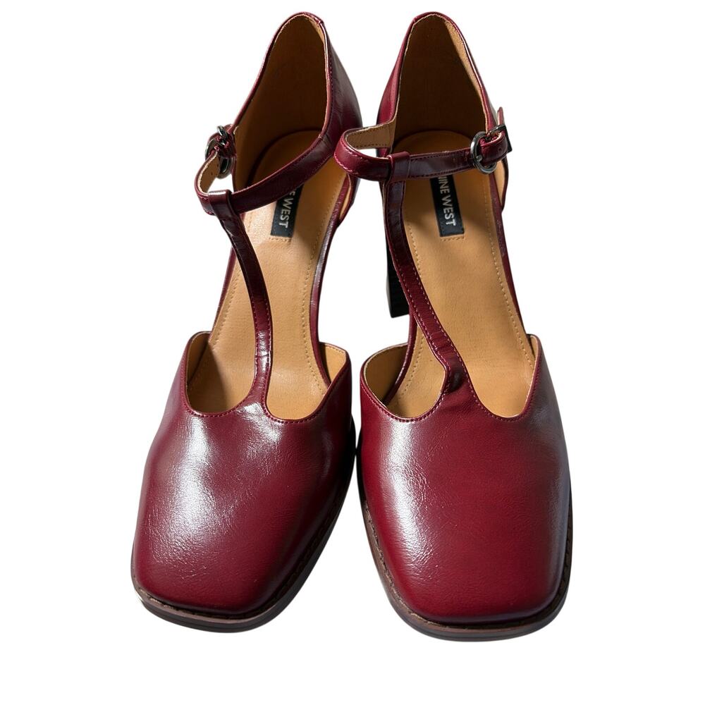 NEW Nine West Janky Block Heel Square Toe Dress Pumps Burgundy Red Size 9 No Box - Picture 2 of 5